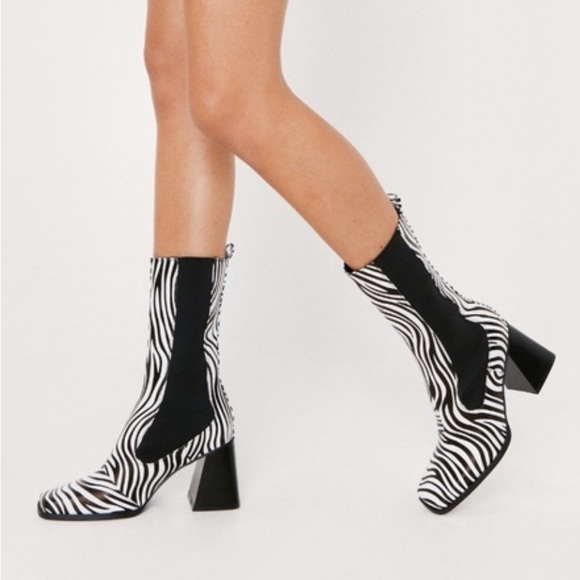 Nasty Gal Shoes - Zebra Faux Leather Heeled Chelsea Boots S05